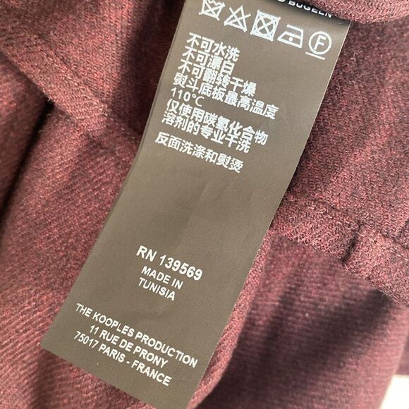 The Kooples Men’s Burgundy Wool Blend Slim Fit Button Down Shirt Classic Collar - Picture 5 of 6